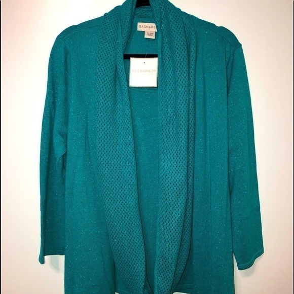 Sagharbor Missy turquoise sparkly shirt with attached scarf size XL - Picture 1 of 10